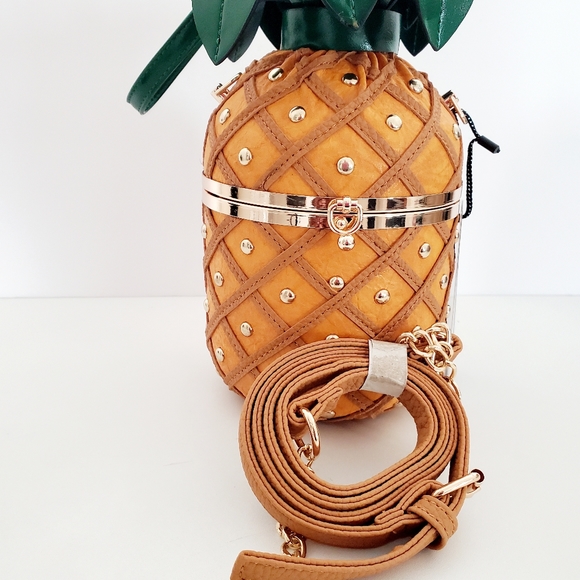 Diophy Leather Pineapple Shape Yellow Satchel Crossbody Purse - Picture 13 of 13